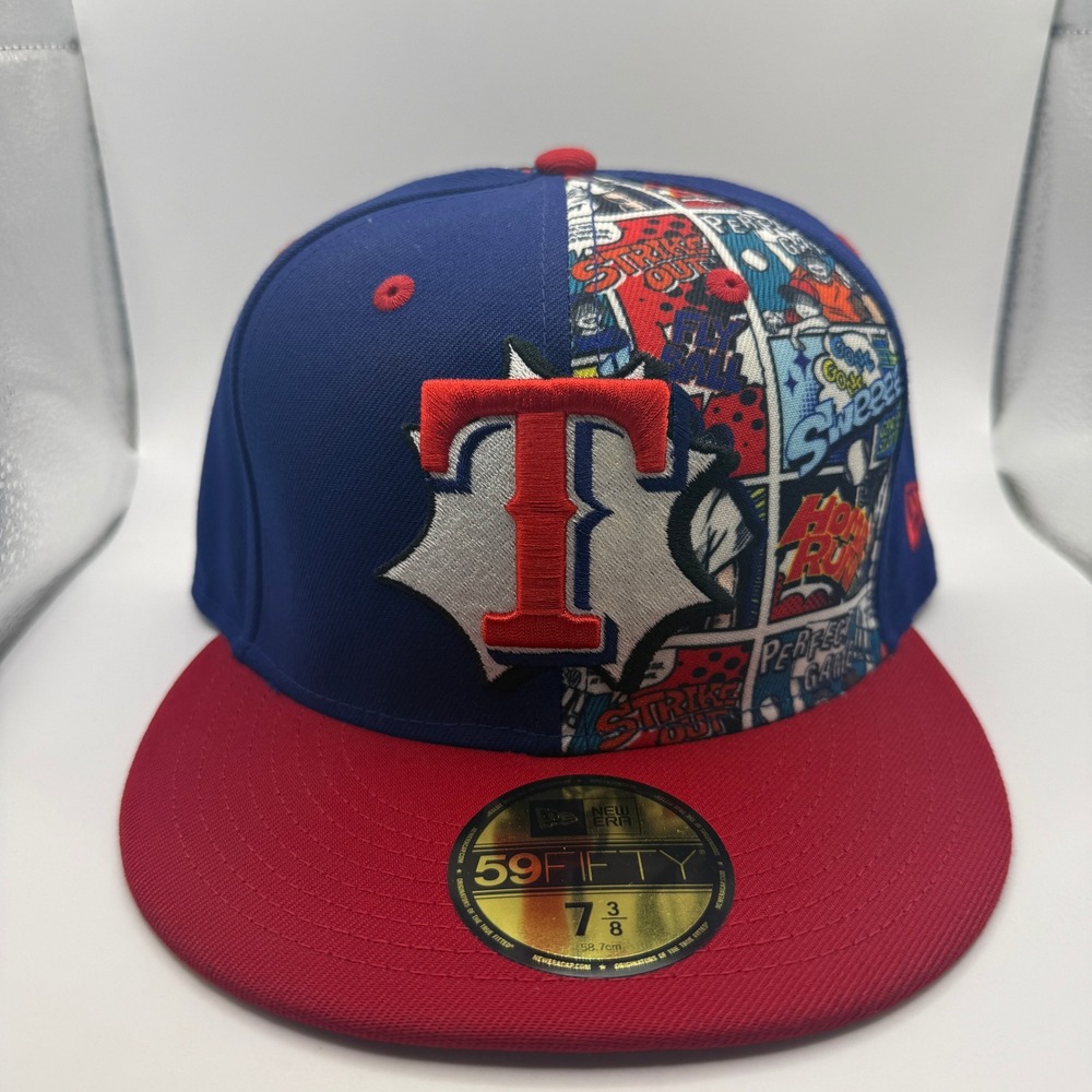 New Era 59FIFTY Texas Rangers Comic Graphic Fitted Hat 7 3/8 MLB Players Weekend